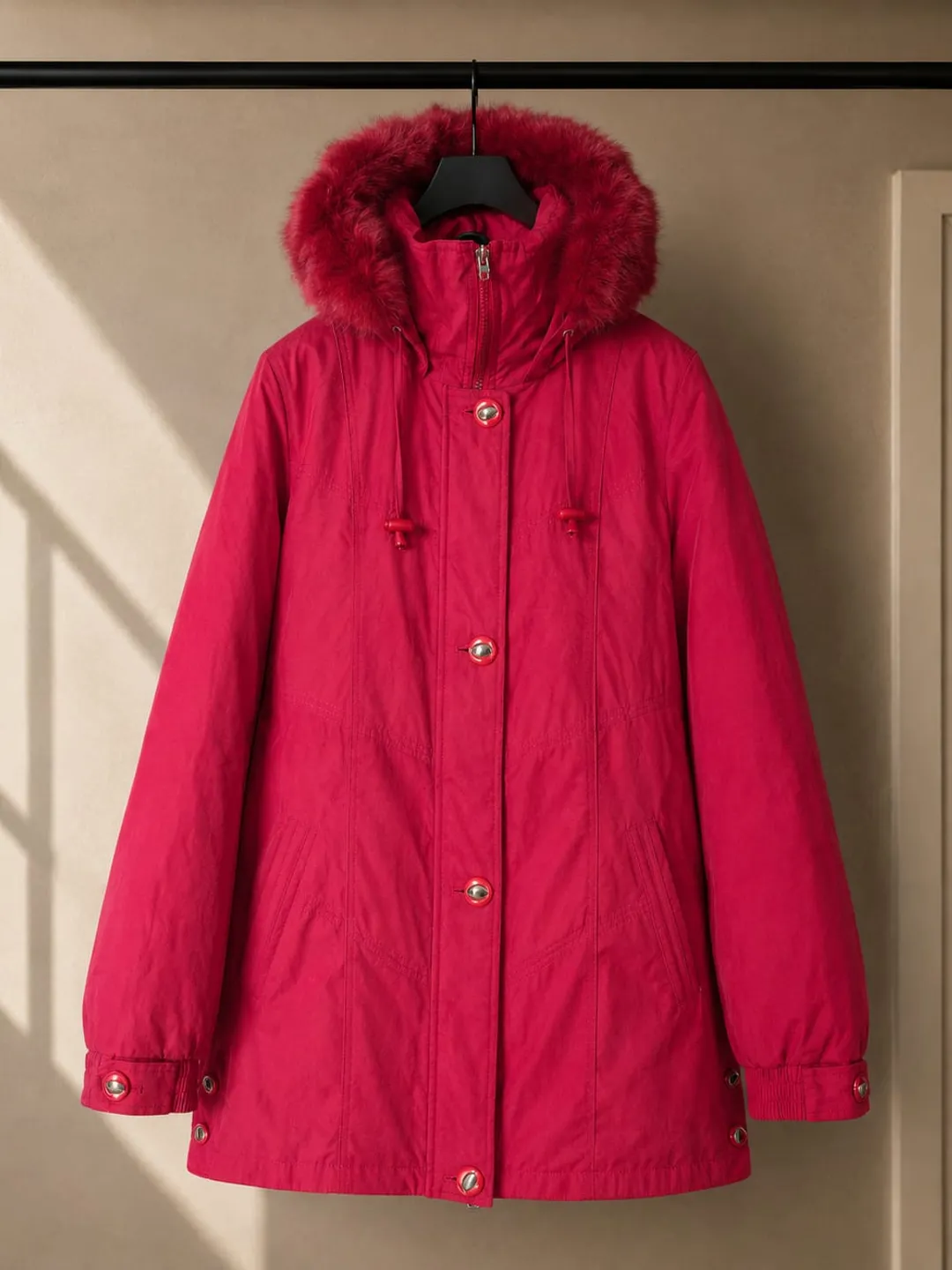 Parka Roja con Capucha de Piel